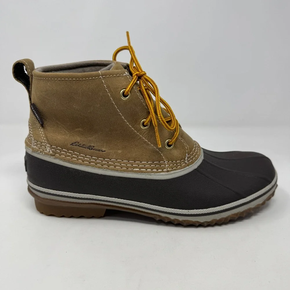 Eddie Bauer Hunt Pac Duck Boots Brown Leather Waterproof Rubber Ankle Women's 10